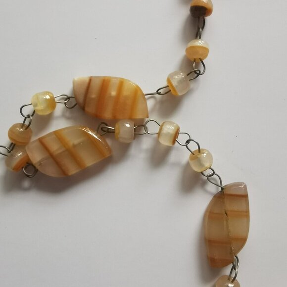 Vintage Sun Pendant Golden Orange Carved Necklace Etched Aztec Sundial Beaded - Picture 4 of 11